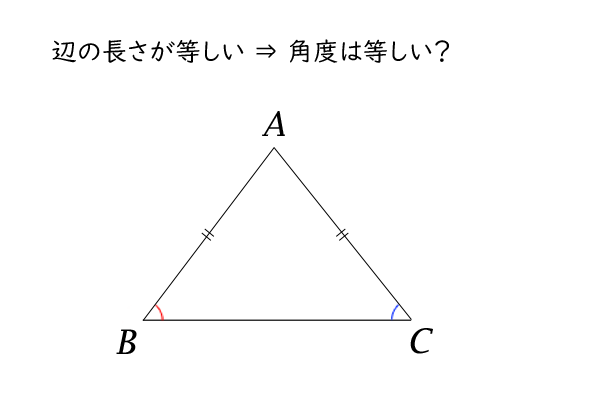 二等辺三角形、辺→角