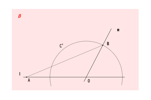平面β上に補助円c'を引く