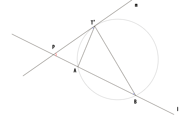 点A,Bと点C,Dが共に点Pを挟んでいないで、点C,Dが点Pとは異なる同一点C=D=T'である場合